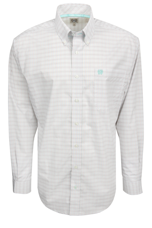 Cinch Button-Front Shirt - White Windowpane