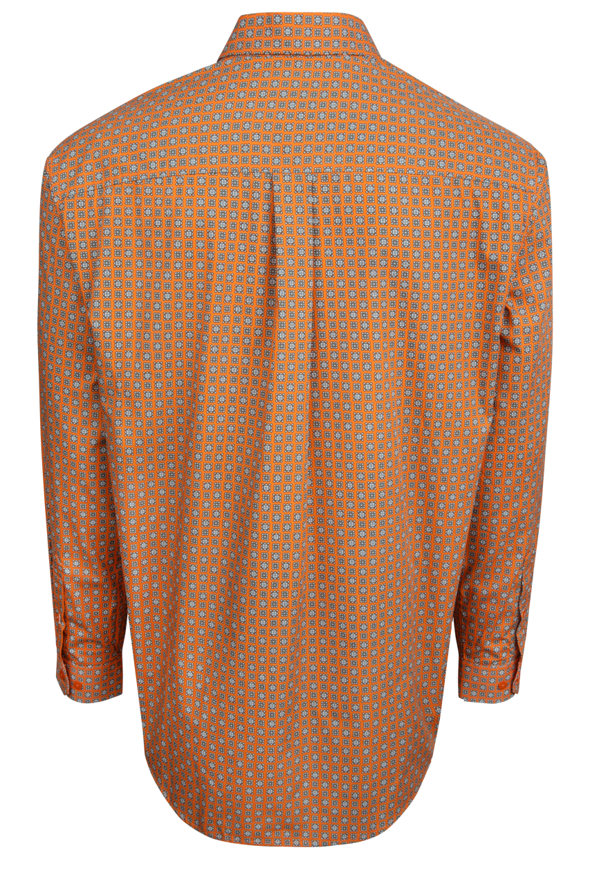 Cinch Button-Front Shirt - Orange Medallion