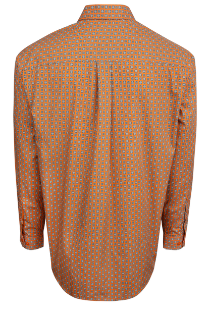 Cinch Button-Front Shirt - Orange Medallion