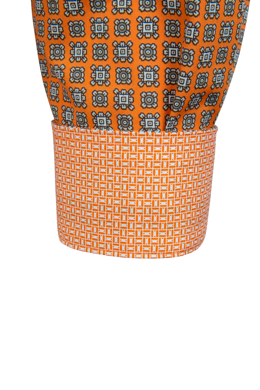 Cinch Button-Front Shirt - Orange Medallion