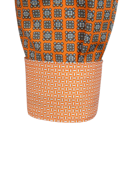 Cinch Button-Front Shirt - Orange Medallion