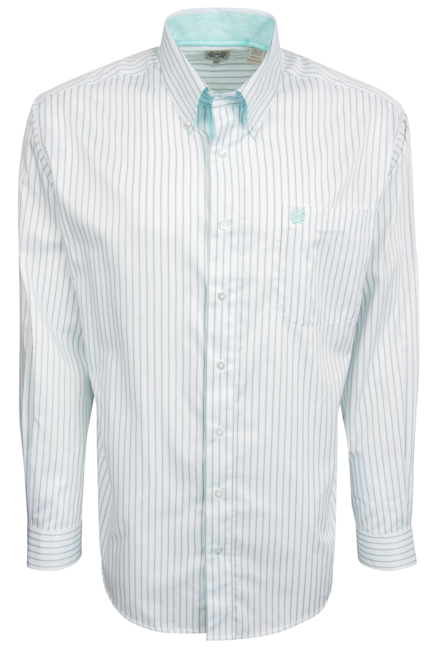 Cinch Striped Button-Front Shirt - Teal/White
