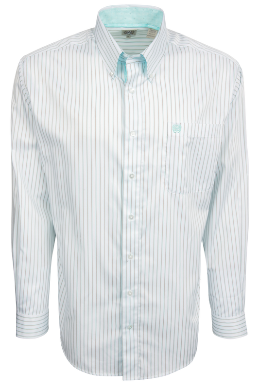 Cinch Striped Button-Front Shirt - Teal/White