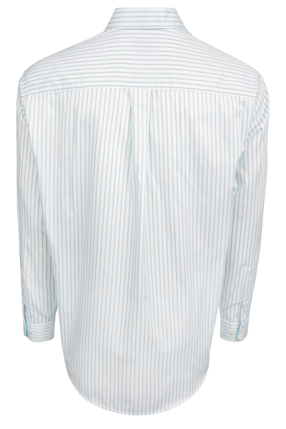 Cinch Striped Button-Front Shirt - Teal/White