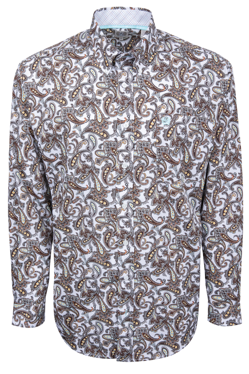 Cinch Paisley Button-Front Shirt - White