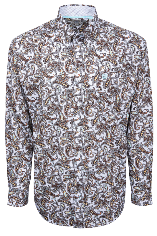 Cinch Paisley Button-Front Shirt - White