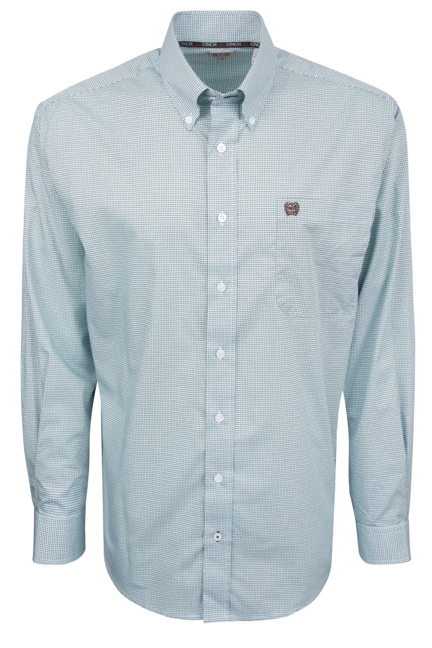 Cinch Button-Front Shirt - Blue Geometric