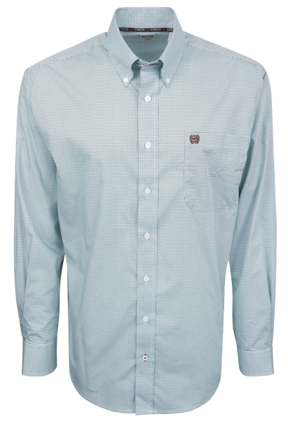 Cinch Button-Front Shirt - Blue Geometric