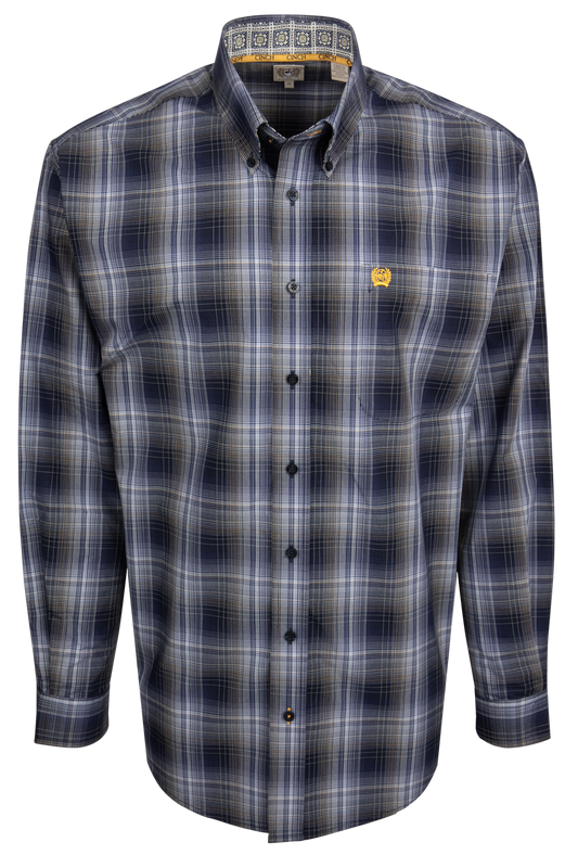 Cinch Plaid Button-Front Shirt - Navy