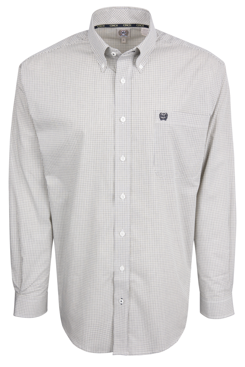 Cinch Button-Front Shirt - White Check