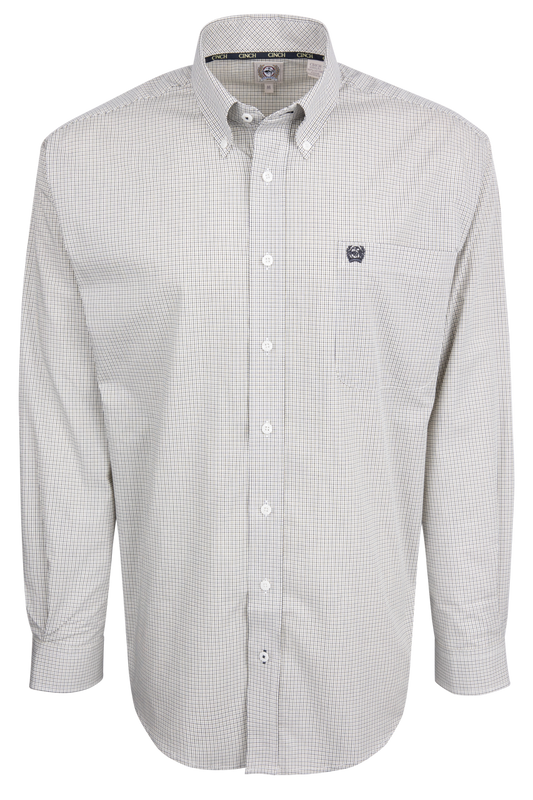 Cinch Button-Front Shirt - White Check