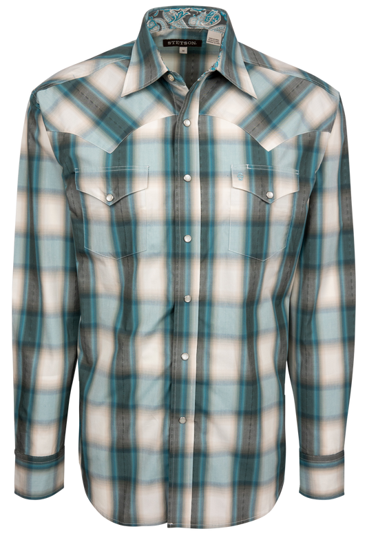 Stetson Men's Plaid Snap Front Shirt - Bluebird