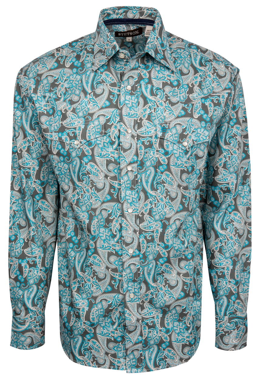 Stetson Men's Paisley Snap Front Shirt - Turquoise
