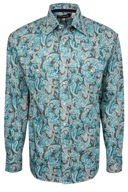Stetson Men's Paisley Snap Front Shirt - Turquoise