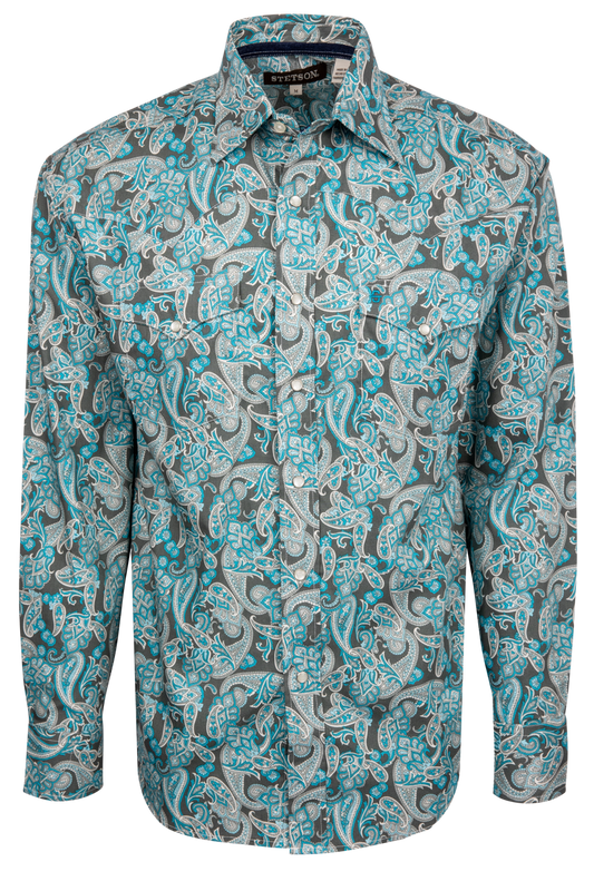 Stetson Men's Paisley Snap Front Shirt - Turquoise
