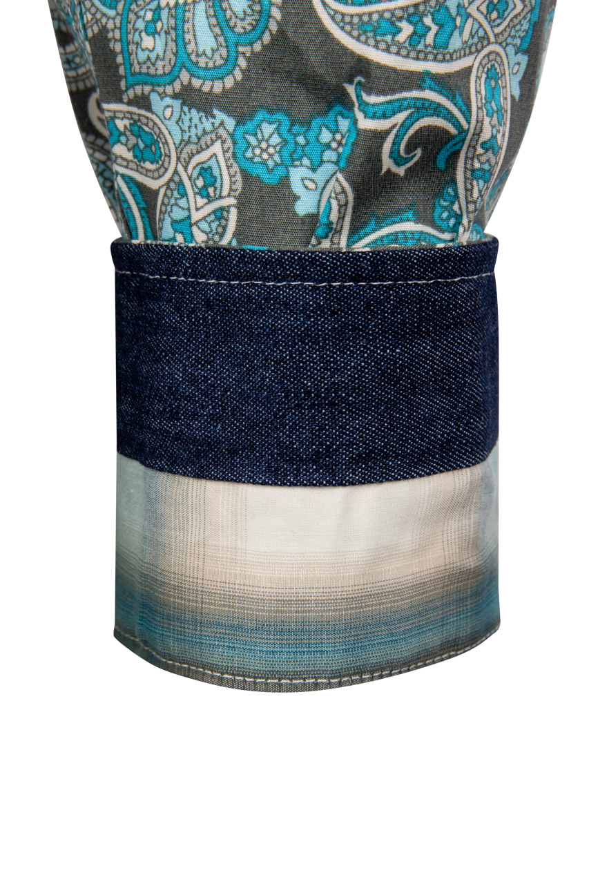 Stetson Men's Paisley Snap Front Shirt - Turquoise