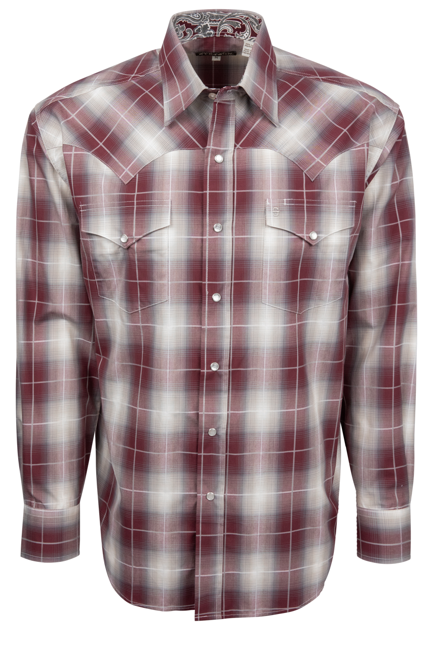 Stetson Men's Ombre Plaid Snap Front Shirt - Wine