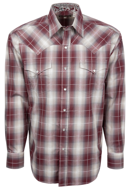 Stetson Men's Ombre Plaid Snap Front Shirt - Wine