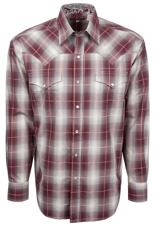 Stetson Men's Ombre Plaid Snap Front Shirt - Wine