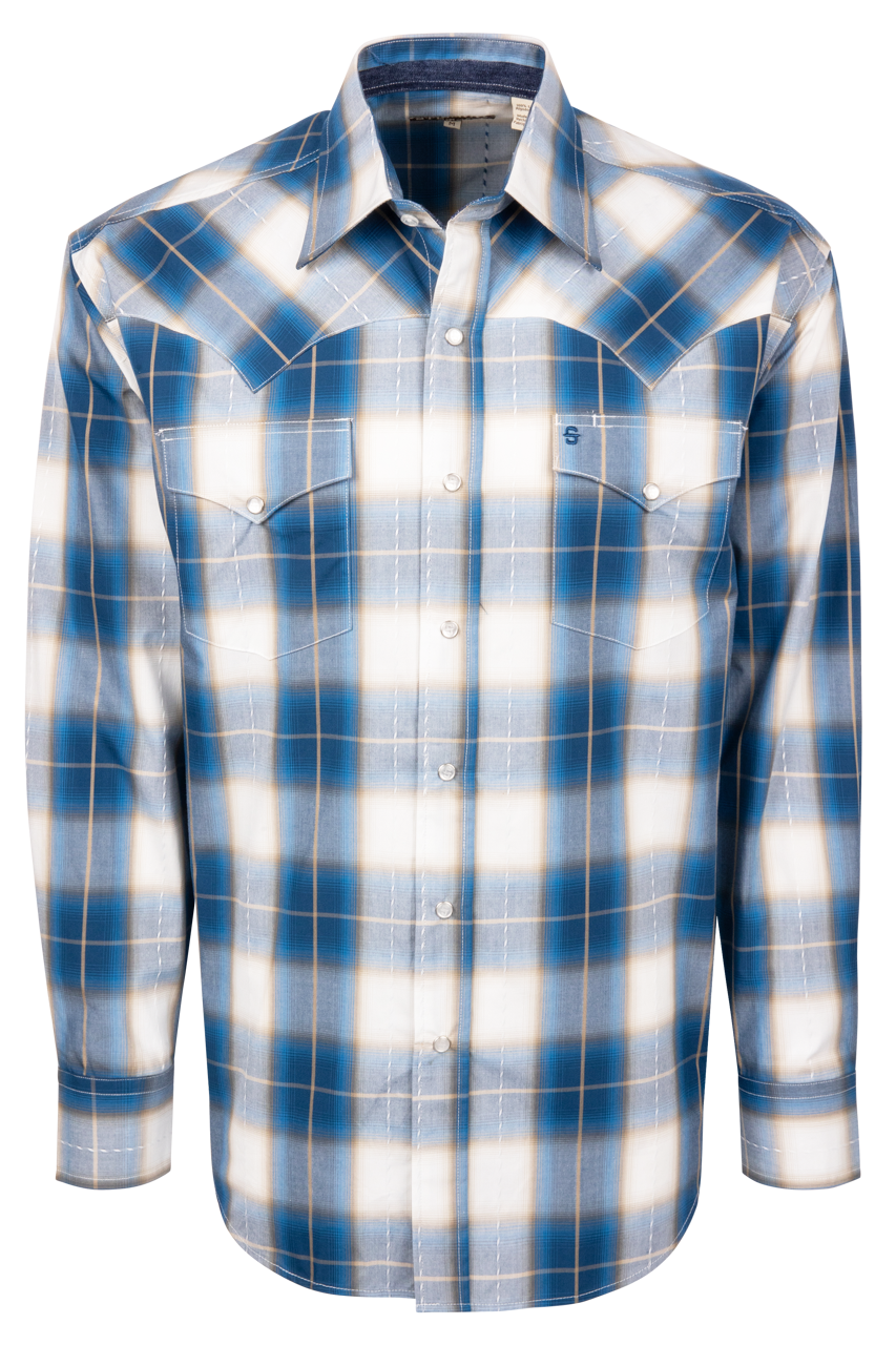 Stetson Men's Azure Ombre Plaid Snap Shirt