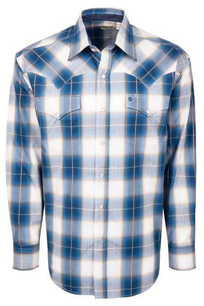 Stetson Men's Azure Ombre Plaid Snap Shirt