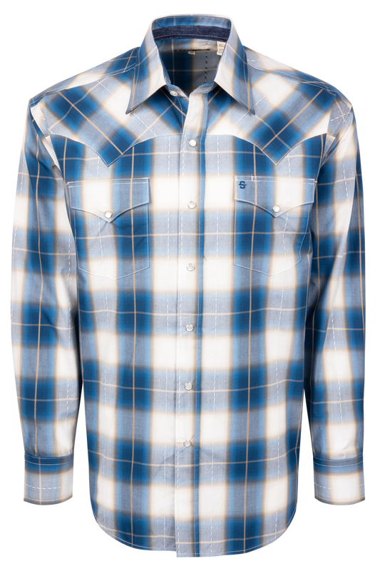 Stetson Men's Azure Ombre Plaid Snap Shirt