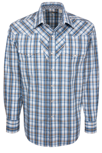 Stetson Men's Plaid Snap Front Shirt - Vintage Blue