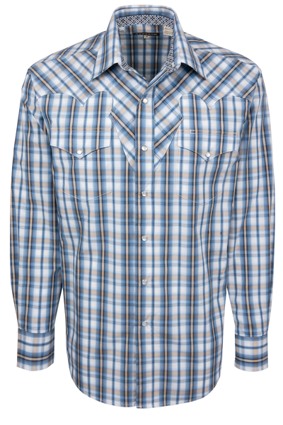 pearl snap dress shirts Stetson Men's Vintage Blue Plaid Snap Front Western Shirt