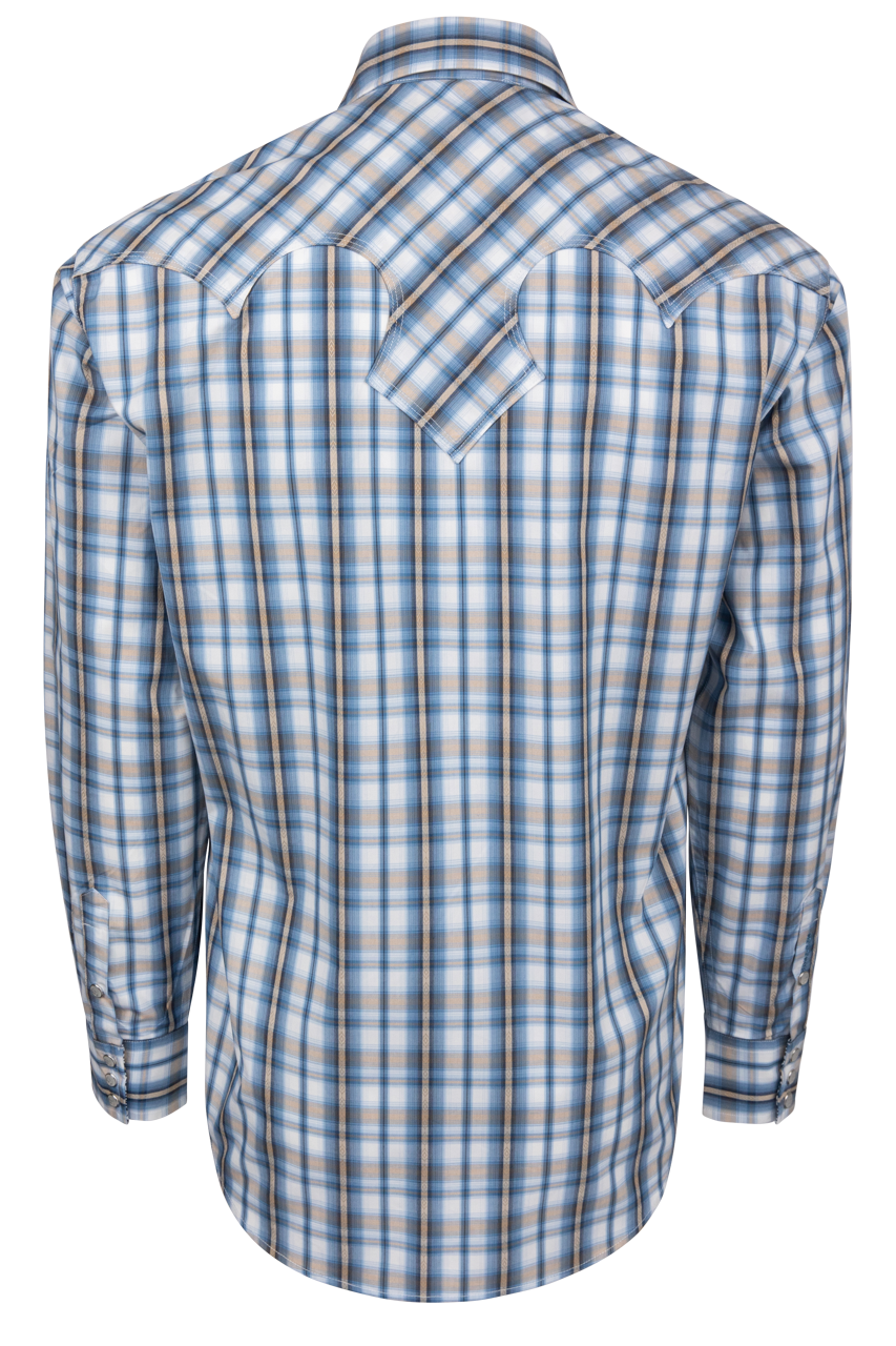 Stetson Men's Plaid Snap Front Shirt - Vintage Blue