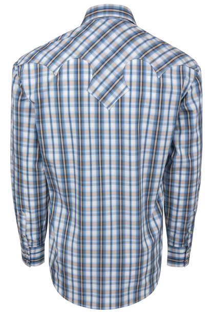 Stetson Men's Plaid Snap Front Shirt - Vintage Blue