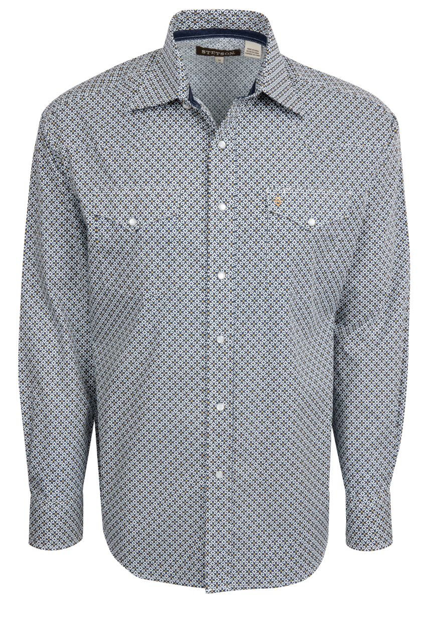 Stetson Men's Geo Print Snap Front Shirt - Navy