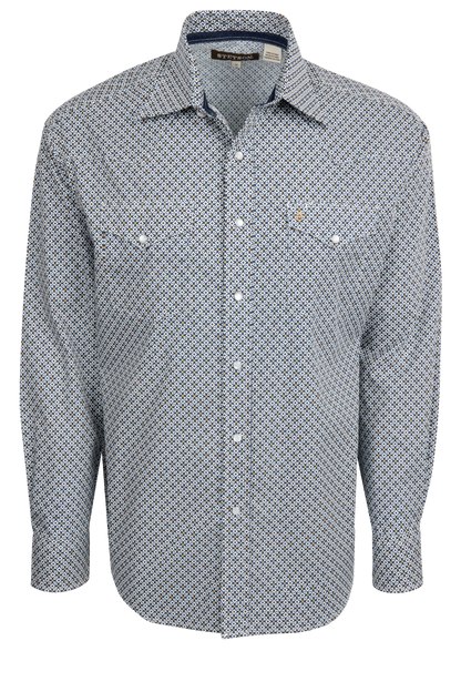 Stetson Men's Geo Print Snap Front Shirt - Navy