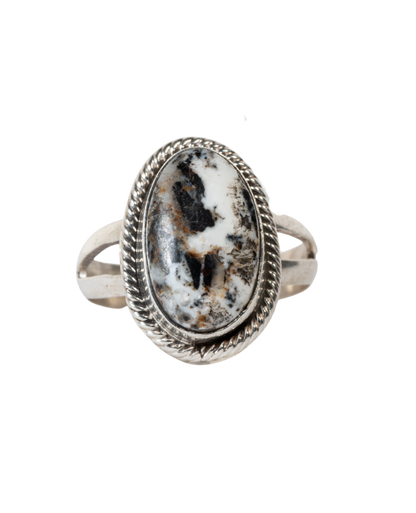 Sterling Silver Ring with White Buffalo by M. Begay