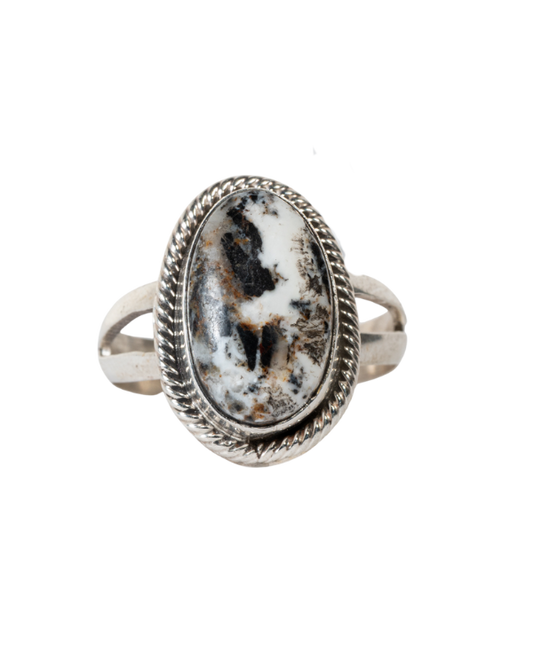 Sterling Silver Ring with White Buffalo by M. Begay