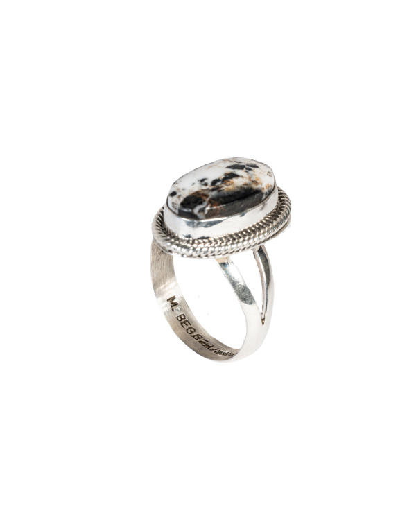 Sterling Silver Ring with White Buffalo by M. Begay
