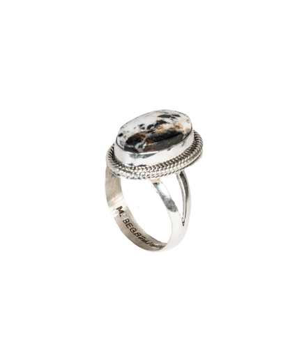 Sterling Silver Ring with White Buffalo by M. Begay