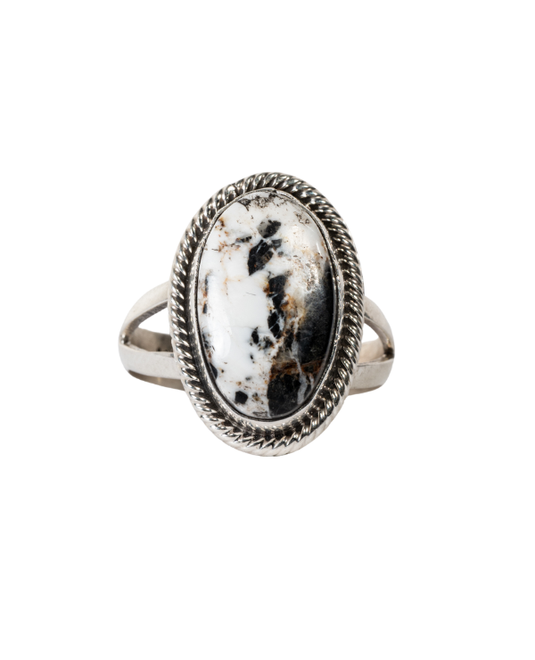 Sterling Silver Ring with White Buffalo by M. Begay