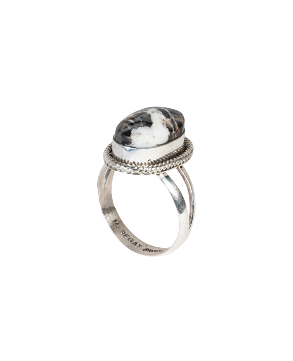 Sterling Silver Ring with White Buffalo by M. Begay