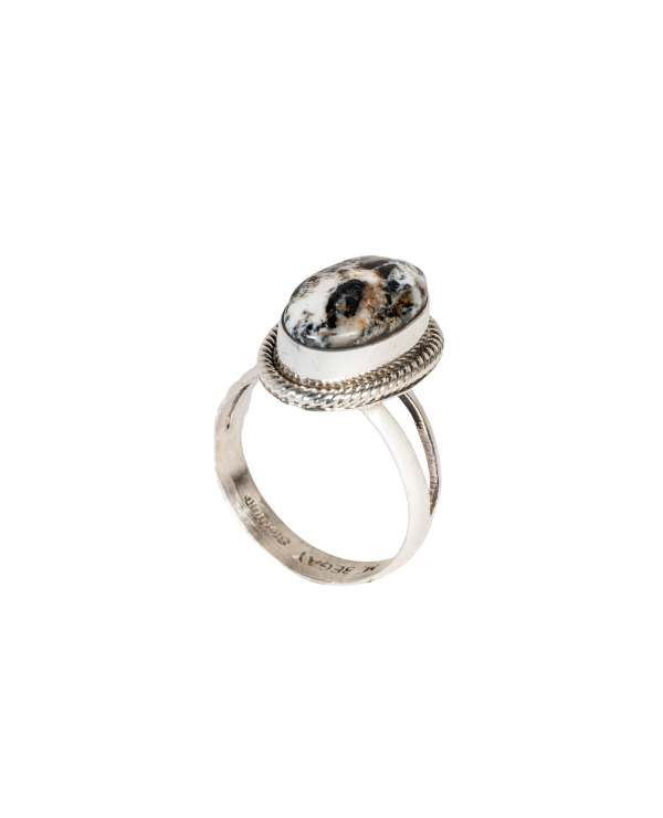 Sterling Silver Ring with White Buffalo by M. Begay