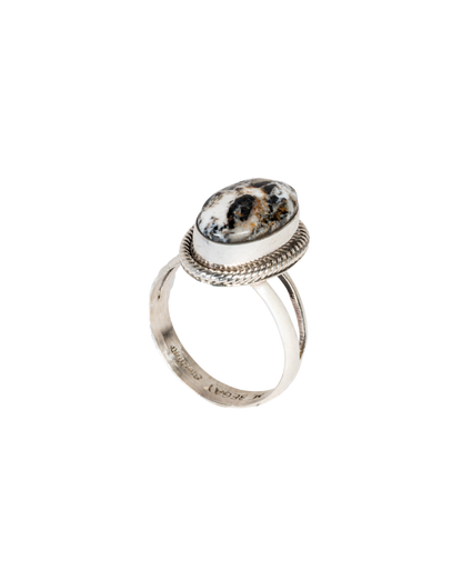Sterling Silver Ring with White Buffalo by M. Begay