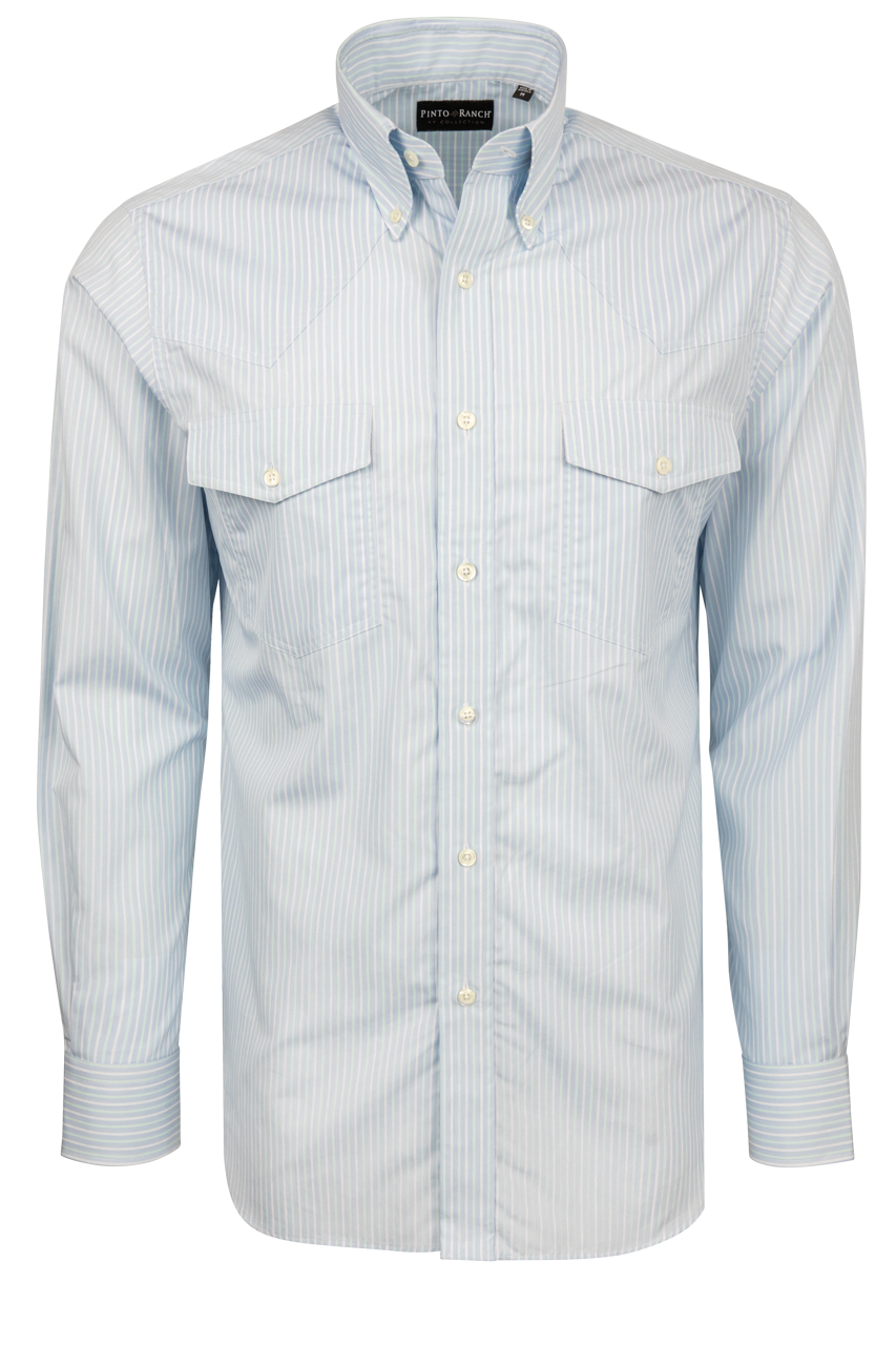 Pinto Ranch YY Collection Button-Front Shirt - Blue Stripe