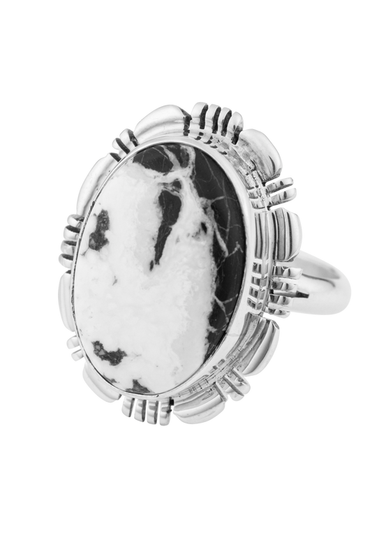 Sterling Silver White Buffalo Gemstone Ring