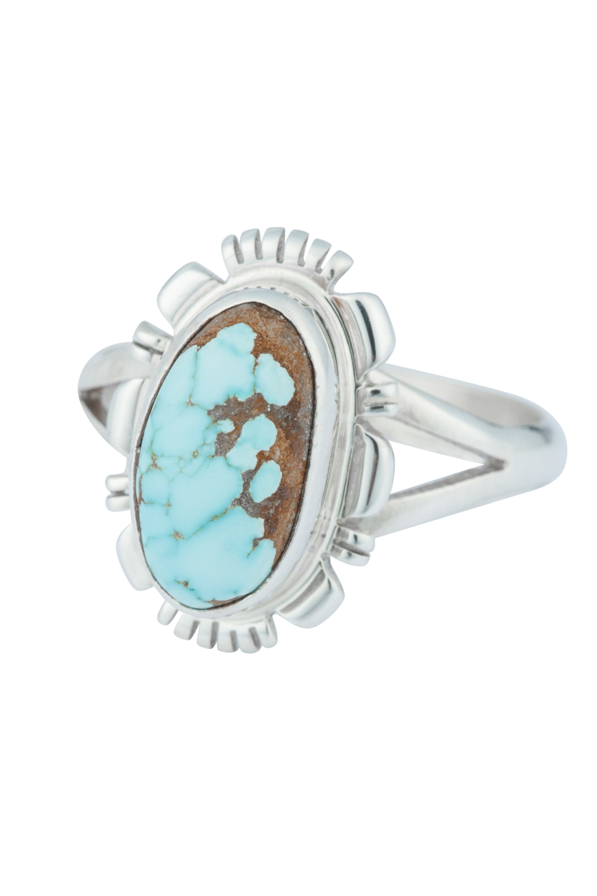 Sterling Silver Oval Kingman Turquoise Halo Ring