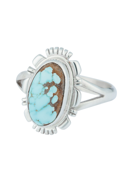 Sterling Silver Oval Kingman Turquoise Halo Ring