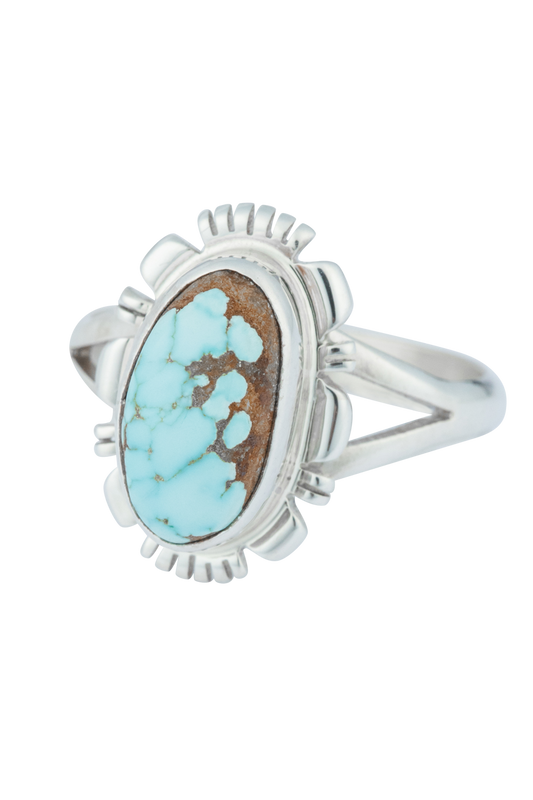 Sterling Silver Oval Kingman Turquoise Halo Ring