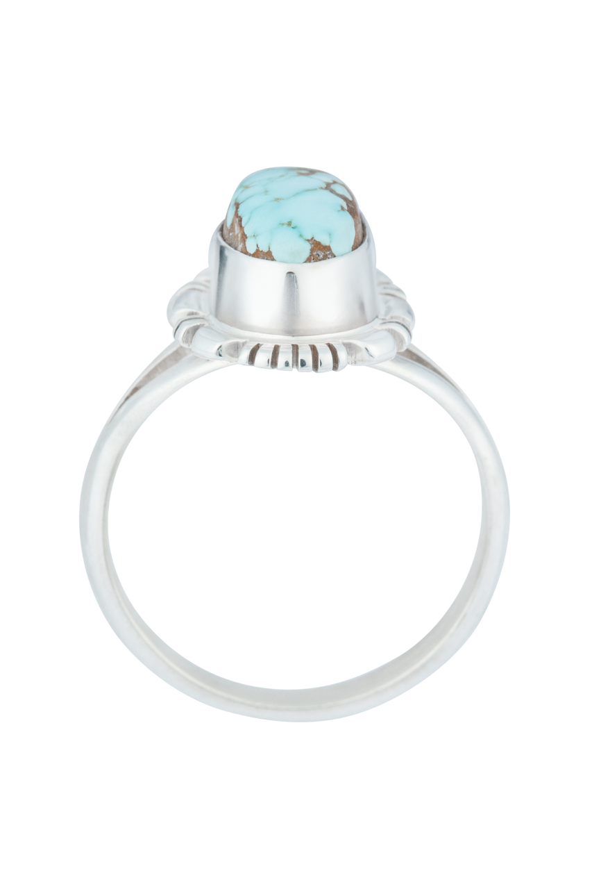 Sterling Silver Oval Kingman Turquoise Halo Ring