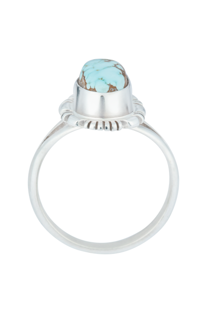 Sterling Silver Oval Kingman Turquoise Halo Ring