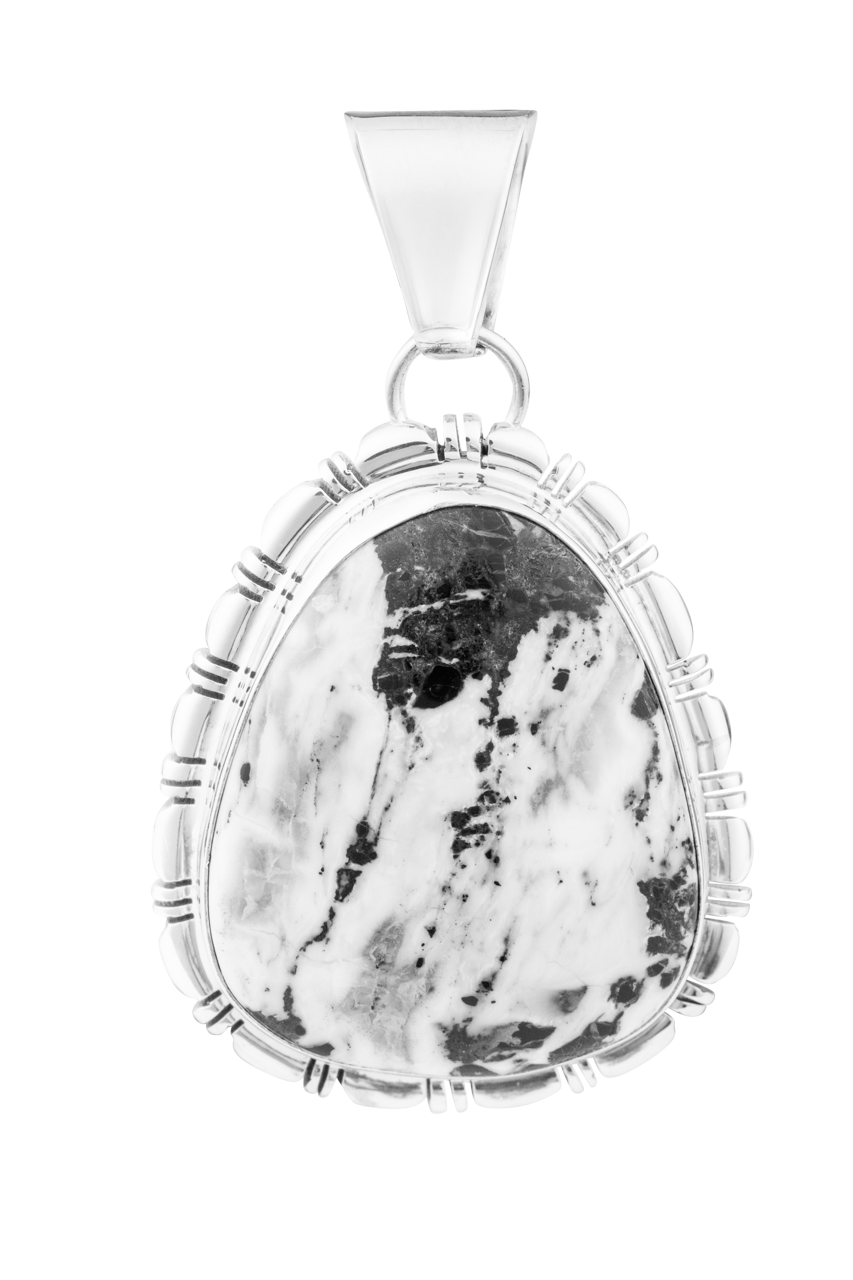 Sterling Silver Large White Buffalo Pendant