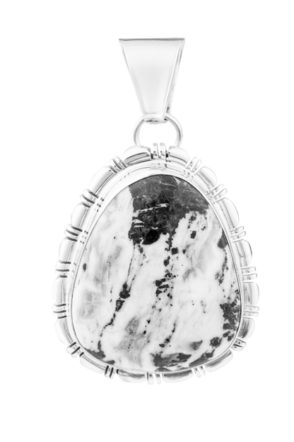 Sterling Silver Large White Buffalo Pendant