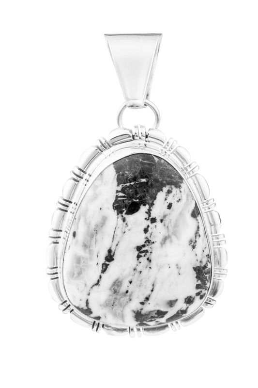 Sterling Silver Large White Buffalo Pendant